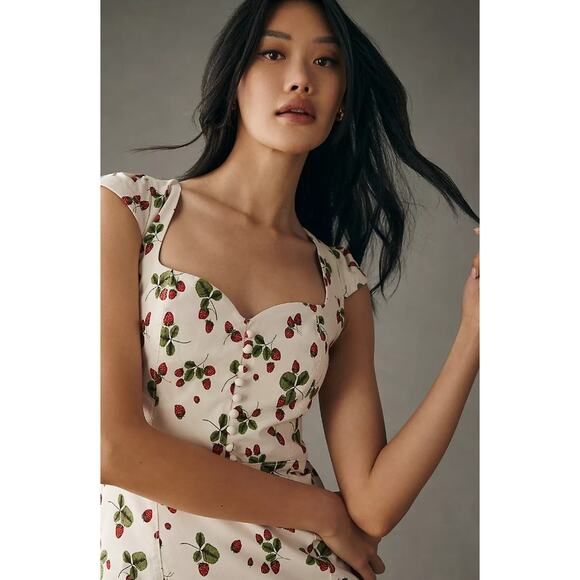 Anthropologie Cecily White Midi Dress with Strawberry Print - Picture 8 of 12